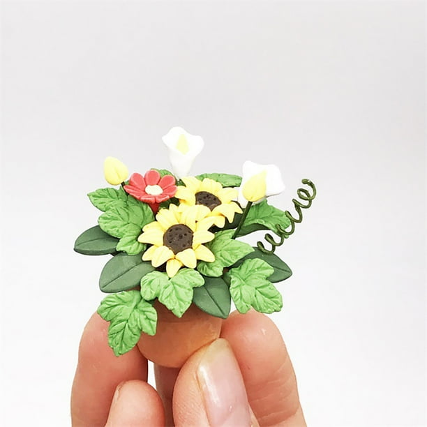 Balck 11pieces 1:12 Dollhouse Plant and Metal Flower Stand Set for Garden Decoration